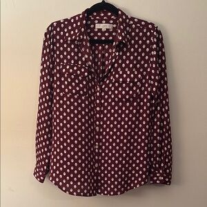 LOFT Brown and White Button Down Shirt with Notched Collar